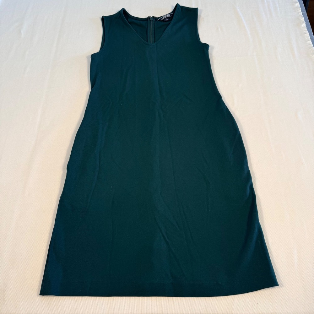 Lands End Womens Sz 2 Green Ponte Knit V-Neck Sleeveless Sheath Dress Pockets - Picture 15 of 16